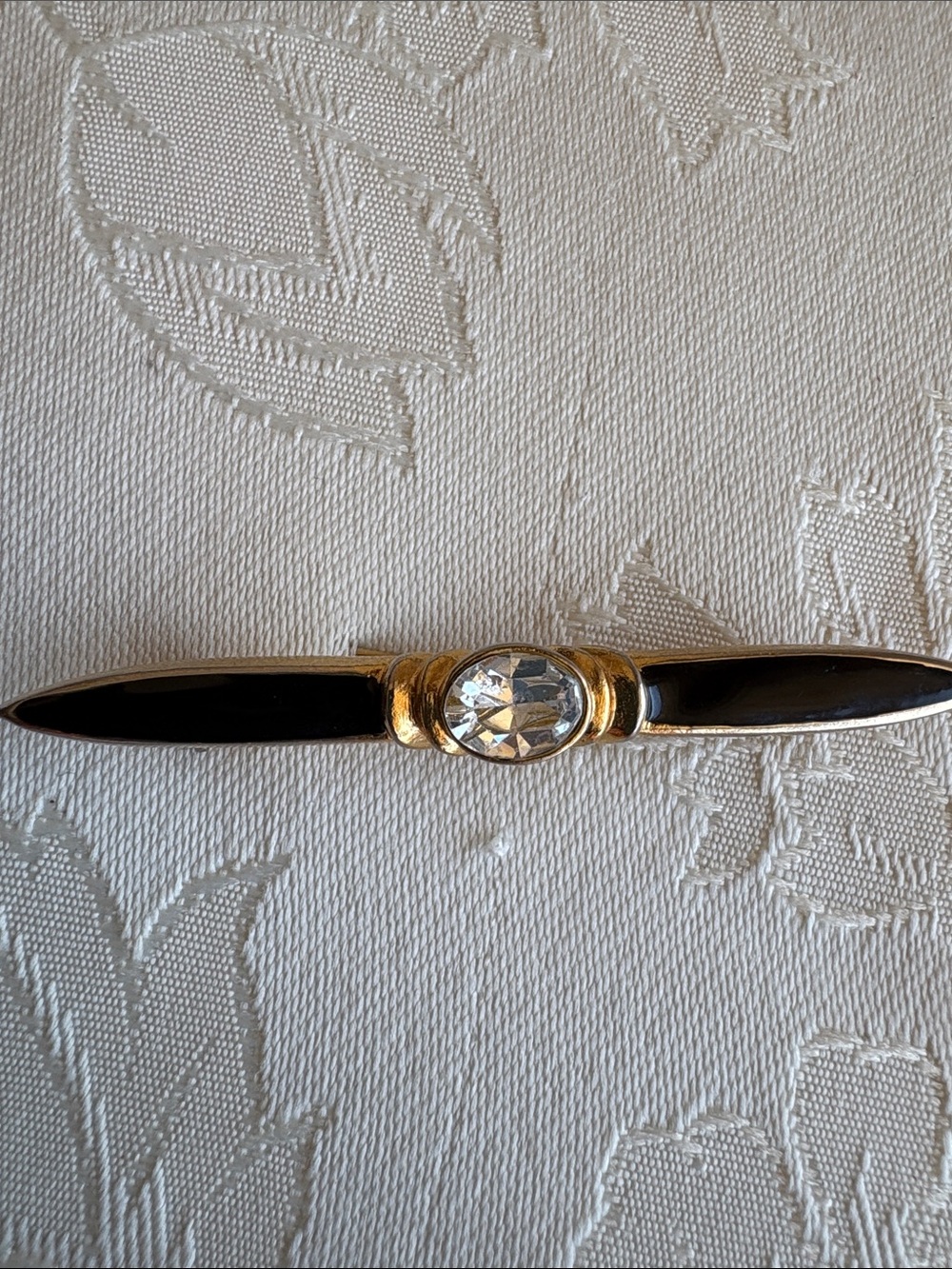Gold Tone Bar Pin with Clear Center Stone